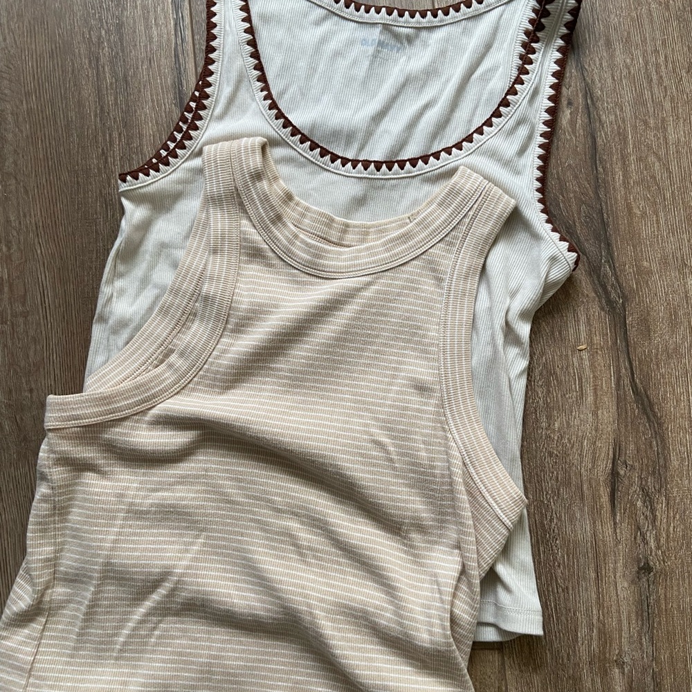 Old Navy Beige and White Striped Tank Tops